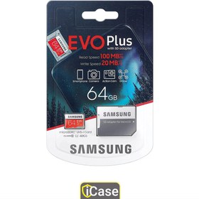 تصویر کارت حافظه microSDXC سامسونگ Evo Plus کلاس 10 سرعت 100MBps با آداپتور SD ظرفیت 64GB | Samsung Evo Plus Class 10 100MBps microSDXC With Adapter - 64GB 