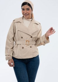 تصویر کت بارانی یقه انگلیسی کرم Goretex jacket with English collar,cream