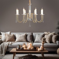 تصویر لوستر شاخه‌ای فلزی مدل الیزه کلاسیک کریستالی 