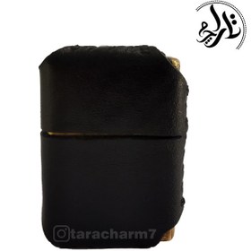 تصویر کیف چرم مشکی فندک زیپو 