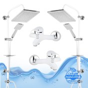 تصویر ست ۴ عددی دوش حمام با علم یونیورست رسوب‌گیر اتومات شیرآلات برند آیدا صنعت مدل قهرمان | سفید کروم براق 