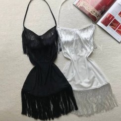 تصویر لباس خواب زنانه فانتزی مدل 4210 سینه باز ریشه ای رنگ سفید و مشکی 