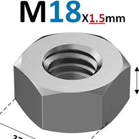 تصویر مهره قطر 18 ریز گام 1.5 آهنی گرید 6 Nut M18x1.5 Class 8