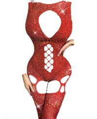 تصویر فول بادی قرمز فاق باز نگین دار کد 7636 