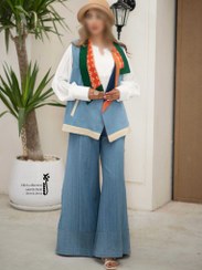 تصویر ست وست و شلوار زنانه جین گره استایل مدل نیلگون 