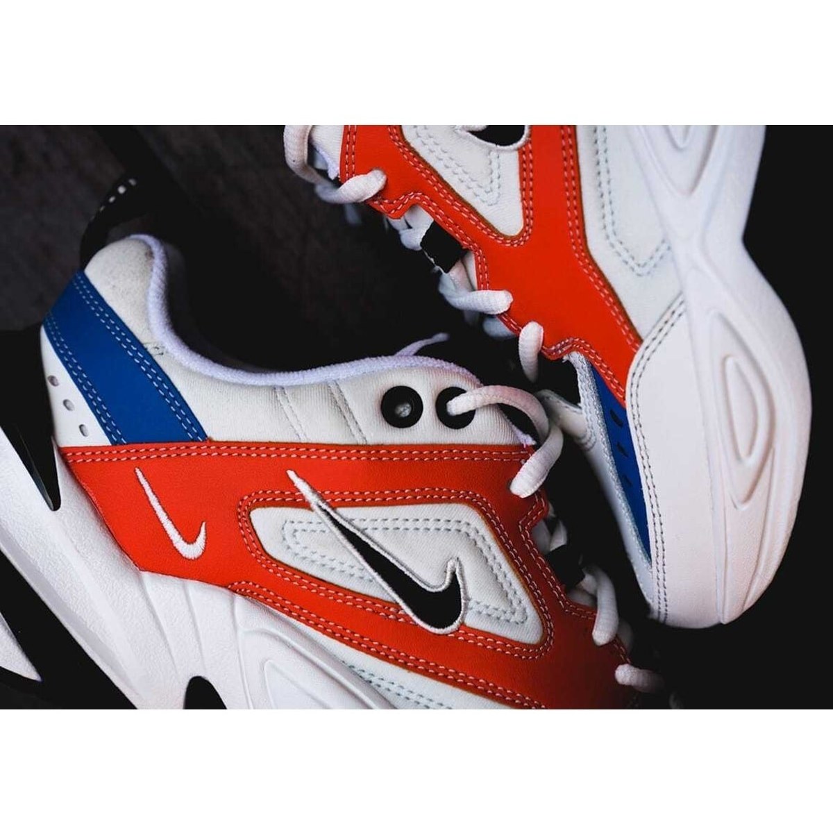 nike m2k tekno white black orange