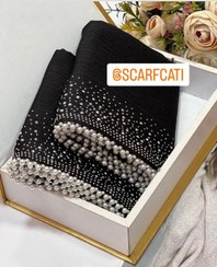 تصویر شال مجلسی حاشیه نگین - مشکی مروارید سفید scarf