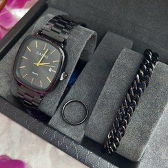 تصویر ساعت مردانه کاسیو Casio مشکی همراه دستبند و حلقه انگشتر 