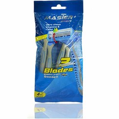 تصویر پک خود تراش 3 تیغ مستر شیو مدل آبی با سری متحرک بسته 4 عددی Master Shave Pack 3 Shave Blade Blue Bazors 4pcs