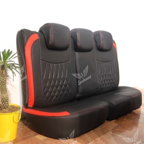 تصویر روکش صندلی چرمی خودرو سوشیانت مدل نیل مناسب برای پراید 131 به همراه پشت گردنی و جعبه و دور فرمان 