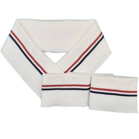 تصویر کشبافت آماده شیری رنگ نوار مشکی قرمز