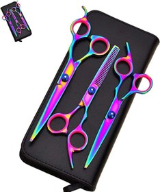 تصویر ست قیچی 7 رنگارنگ آرایش و اصلاح موی حیوانات خانگی برند: ELECDON کد : N 140 Set of colorful pet hair scissors Brand: ELECDON Code: N 140