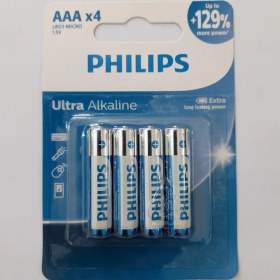 تصویر باتری نیم قلمی فیلیپس مدل Ultra Alkaline LR03E4B/40 بسته 4 عددی Philips Ultra Alkaline LR03E4B/40 AAA Battery - Pack of 4