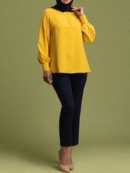 تصویر تونیک زنانه کرپ آستین بلند قواره آزاد کلاسیک مهرناز bornos | 6844438F457611D27A02B104