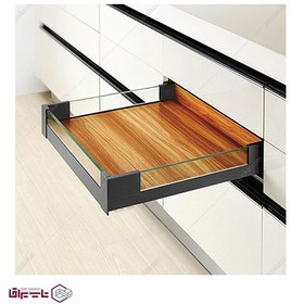 تصویر ریل کشو مخفی بدنه دار اسلیم شیشه کوتاه فانتونی مدل B525 سایز 500 میلی متر Slim Low Inner Drawer M height With Glass Boxside