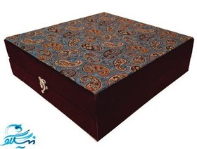 تصویر ست شکلات خوری خاتم کاری و ترمه یک متری با جعبه نفیس 