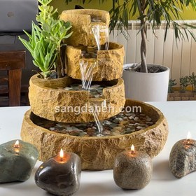 تصویر آبنما سنگی خانگی ۴ طبقه همراه با گیاه یشم 