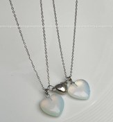 تصویر ست گردنبند دوستی طرح قلب ۲ عددی با زنجیر استیل و سنگ رزین 