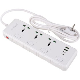 تصویر چند راهی 3 خانه برق ارت دار ارلدام ES-SC10 با کابل 2 متری + شارژر USB و Type-C Earldom ES-SC10 Way Electricity Adapter 2M WITH 2 USB AND 2 Type-C PORT