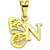 تصویر پلاک طلا حرف N پروانه‌ای 