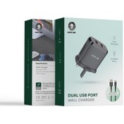 تصویر شارژر دیواری دو پورت USB با کابل تایپ سی گرین Green Dual USB port wall charger USB-A to Type-c Cable GL-WC07 