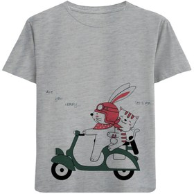 تصویر تیشرت آستین کوتاه پسرانه طرح خرگوش و گربه موتوری کد F58 