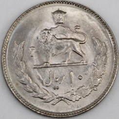 تصویر سکه ۱۰ ریالی نیکل پنجاهمین سالگرد محمدرضا شاه پهلوی ۲۵۳۵ 