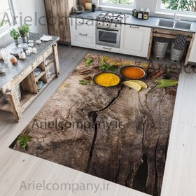 تصویر فرشینه آشپزخانه طرح ادویه زمینه چوبی 