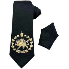 تصویر کراوات طرح شیر و خورشید مشکی طلایی | R&R 