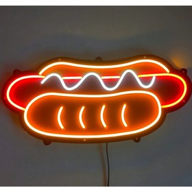 تصویر تابلو نئون فلکسی هات داگ ساندویچ فست فود Hotdog neon sign