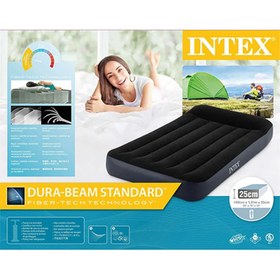 تصویر تشک بادی یک نفره بالش دار مشکی intex 64141