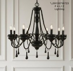 تصویر لوستر مدل روستیک چوبی فلزی مشکی 