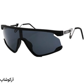 تصویر عینک ورزشی OAKLEY با فریم رنگ مشکی مات، دسته سفید و لنز دودی تیره مدل WT2958 