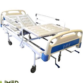 تصویر تخت بیمارستانی سه شکن مکانیکی با تنظیم ارتفاع Hospital patient bed three mechanical breakers