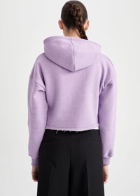 تصویر خرید اینترنتی هودی زنانه بنفش دفکتو Z9510AZ22AU Bisiklet Yaka Kapüşonlu Basic Crop Sweatshirt