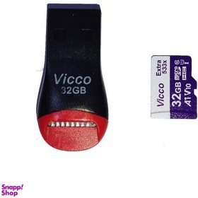 تصویر کارت حافظه microSDHC ویکو من مدل Extre533X کلاس 10 استاندارد UHS-I U1 سرعت 80MBps ظرفیت 32گیگابایت همراه کارت خوان 