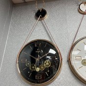 تصویر لوکس ترین ساعت دیواری خارجی 5 موتوره بی صدا و آرام گرد با بند آویز چرم و شیشه محدب خاص و لوکس برند بالی وارداتی در رنگ سفید و مشکی و سبز و آبی دور طلایی 