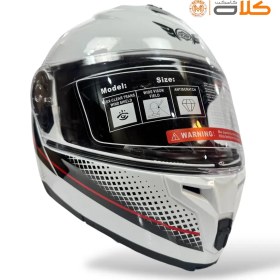 تصویر کلاه کاسکت فک متحرک نوبو NOBO سفید مشکی قرمز helmet NOBO with removable jaw, white, black, red