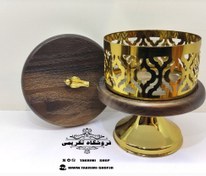 تصویر استند ظرف کاسه شکلات خوری تنقلات خوری ایکیا چوب مصنوعی و فلز آبکاری فورتیک رنگ قهوه ای تیره ونگه ( تکریمی شاپ ) 