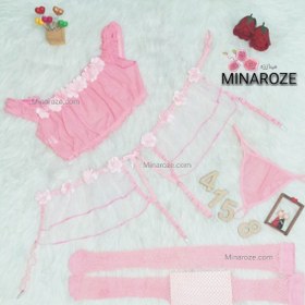 تصویر ست لباس زیر زنانه فانتزی شکوفه ای از جنس پارچه یاردی و تور کیفیت عالی کد 4158 Women's lingerie