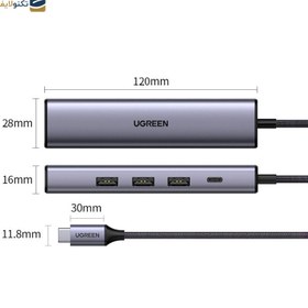تصویر هاب مبدل 5 پورت Type C به USB 3.0 یوگرین20932 CM475 ا Ugreen CM475 20932 5-in-1 Type C To USB 3.0 Convertor Ugreen CM475 20932 5-in-1 Type C To USB 3.0 Convertor