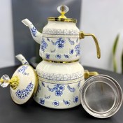 تصویر کتری و قوری لعابی کاراجا مدل پرنده 