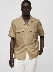 تصویر پیراهن بلوز دکمه دار مردانه پنبه کتانی معمولی اورجینال MANGO Man 