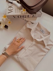 تصویر شومیز راه راه کرم طرح لامِر La’mer over shirt | cream