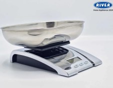 تصویر ترازوی آشپزخانه صفحه ای کاسه دار کرم ریور کد 5056CH 