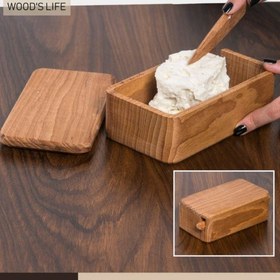 تصویر کره خوری و پنیر خوری درب دار با کارد چوبی 