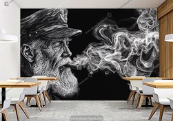 تصویر پوستر سه بعدی کافه طرح پیرمرد کلاسیک سیگاری HQC-2558 