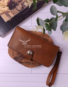 تصویر کیف پول و گوشی مدل کیهان کوچک - عسلی تیره 