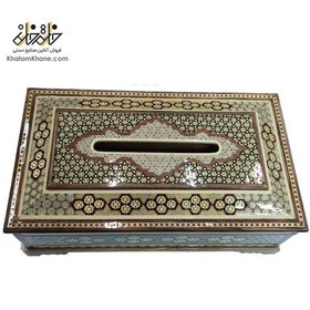 تصویر جعبه دستمال کاغذی خاتم کاری 