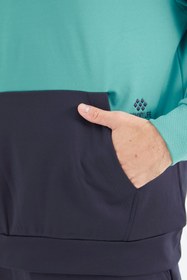 تصویر لباس ورزشی مردانه سبز دریایی - آبی سرمه ای سرپوش دار نیمه زیپ با جزئیات راه راه - 85214 8592 